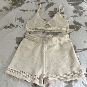Zara cream off white knit short and bralette set